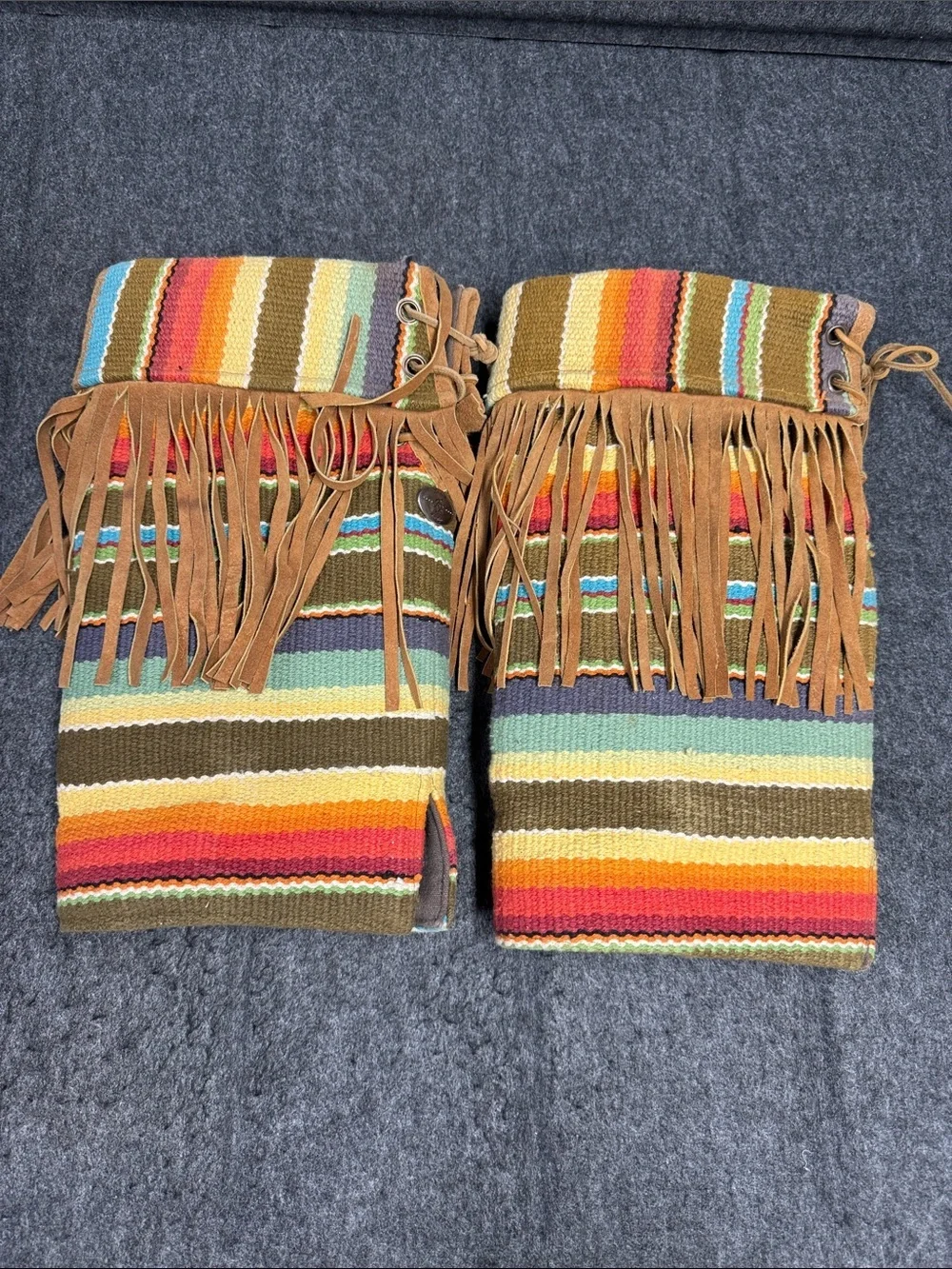 Boot Rugs Fringed Striped Knit Leg Warmers in Brown Multi - Brand Unidentified